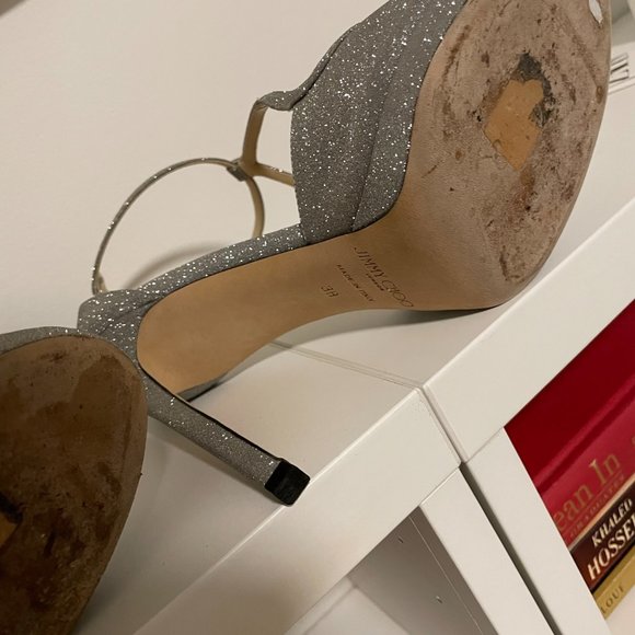 Jimmy Choo Metallic Silver Glitter Sandals - Picture 5 of 8